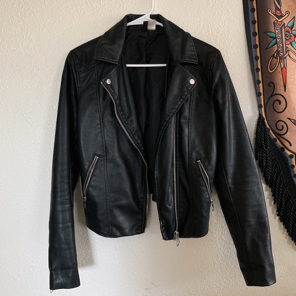 black faux leather jacket